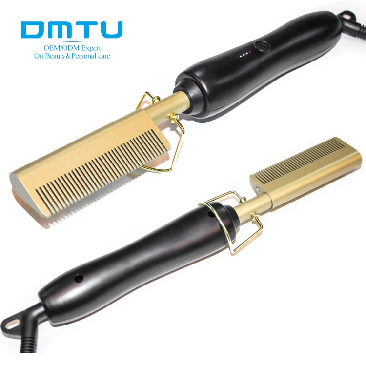

Hair Shot Heating Comb Electric Hair Straightener Brush Beard Copper Hot Comb, Black with gold (customized as you request)