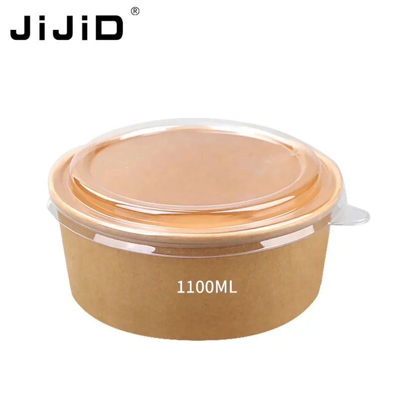 

JiJiD Disposable 1100ML Take Away Kraft Salad Paper Bowl With Pet Lid Kraft Salad Bowl