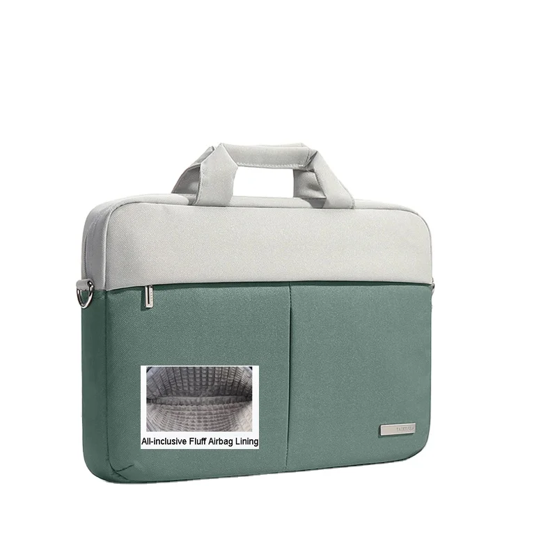 

15.6"Laptop Bag,Thickened fluff lining,Oxford fabric,Waterproof and shockproof,Expansion,Light Gray+Green