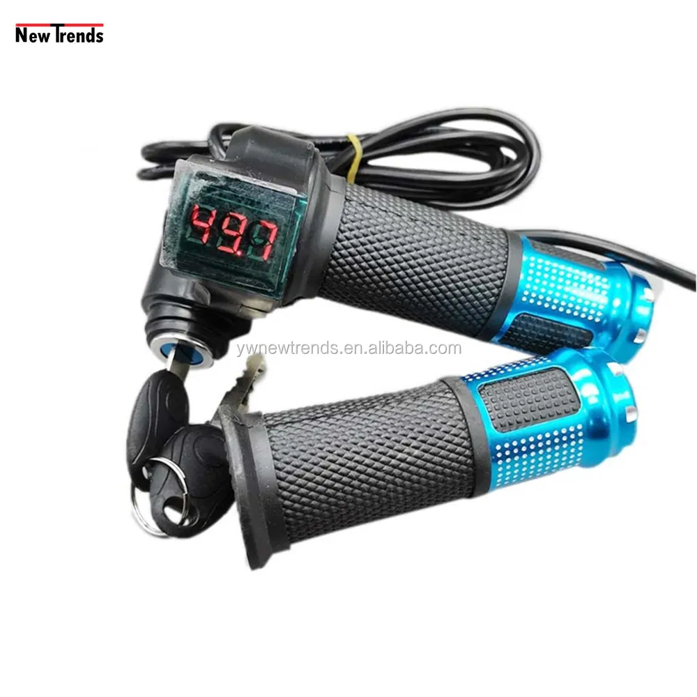 

Electric Bike Motorcycle Throttle Driving Handle Bar Grip Handle with LED Display Indicator and Power Key Lock