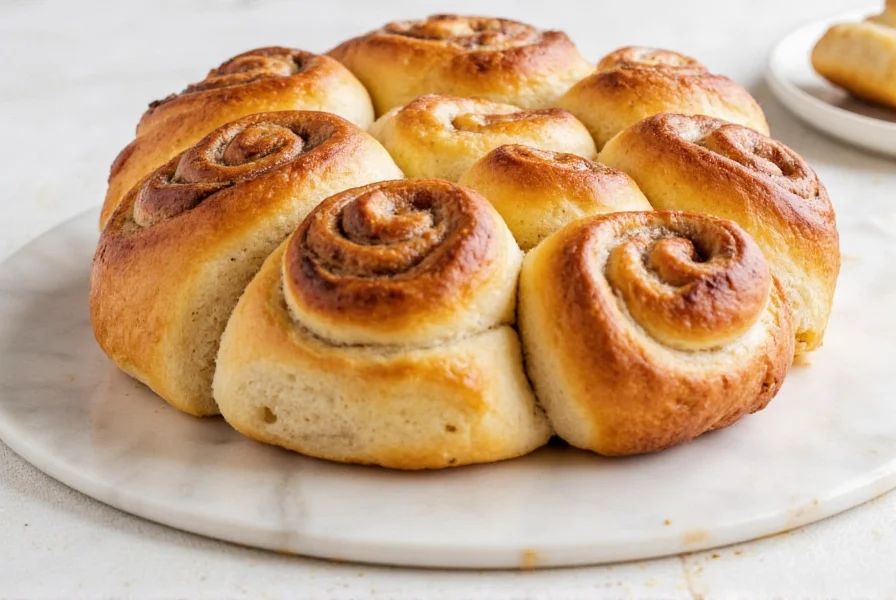 Finished cinnamon roll pull apart bread with cream cheese icing drizzled over golden brown sections