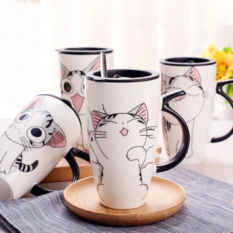 

Cute Cat Ceramics Coffee Mug With Lid Large Capacity 600ml Animal Mugs creative Drinkware Coffee Tea Cups Novelty Gifts milk cup
