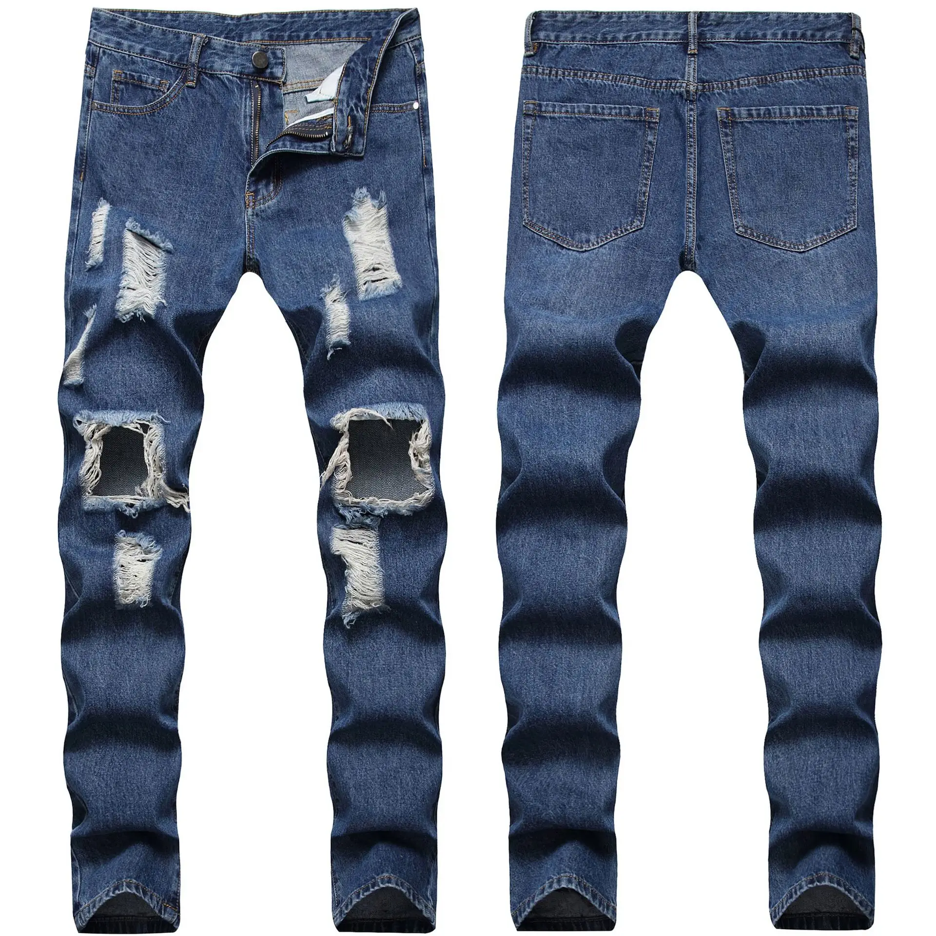 

2021 new style ripped jeans men's small straight slim denim pants skinny jeans men stretch