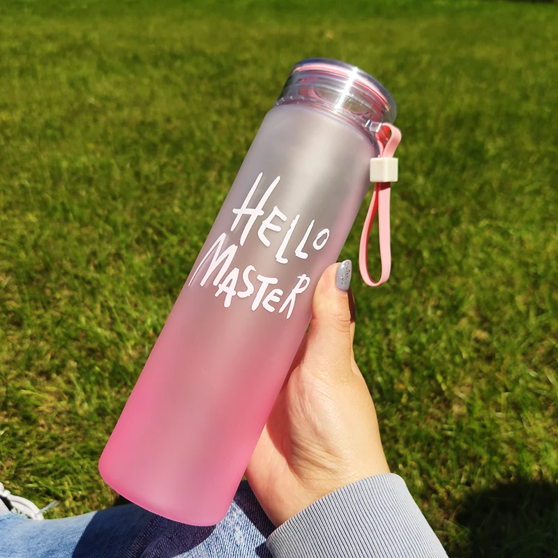 

Mikenda Clear Colorful Letter Glass Water Bottle With Cover Frosted Portable Bottle Glass