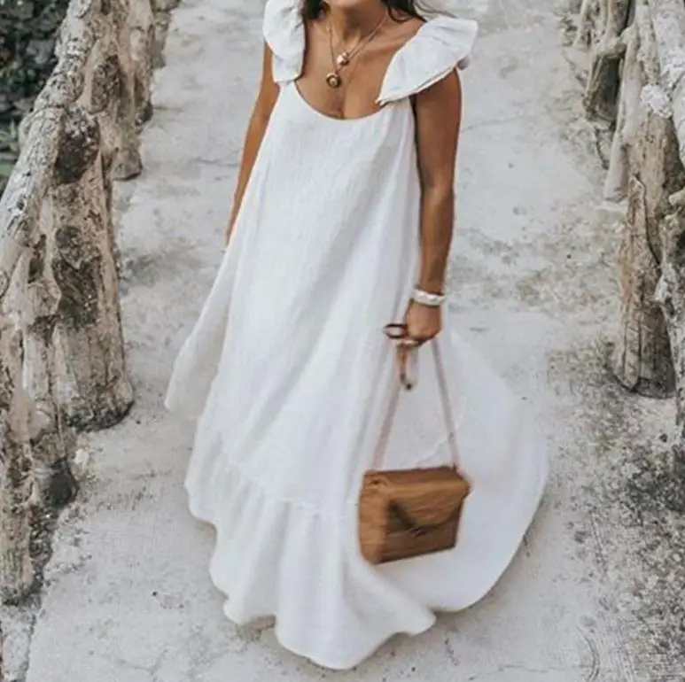 

2019 Celmia Summer Dress Women Sexy Maxi Long Dress Casual Loose Solid Pleated Beach Vestido Robe Plus Size Dress, As shown