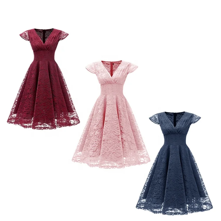 

Winter lace dress cross border retro slim cocktail party evening dress, Pink/wine red/navy blue/light green