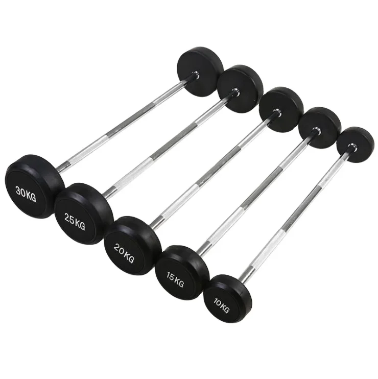 

Gym Fixed Rubber Coated Barbell Set Fitness Home Barbell Straight Bar Fitness Equipment Squat Counterweight, Silver
