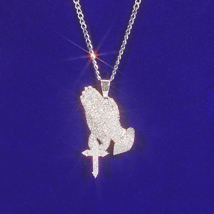 

Fashion Design Praying Hand Silver 925 VVS Moissanite Diamond Hip Hop Jewelry Iced Out Men Pendant