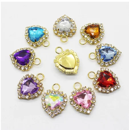 

Colorful Heart Sew On With Colorful Glass Stone Claw Rhinestone Buckles Cabochon Base Cameo Setting DIY Jewelry Clothes Charms, Mixed color