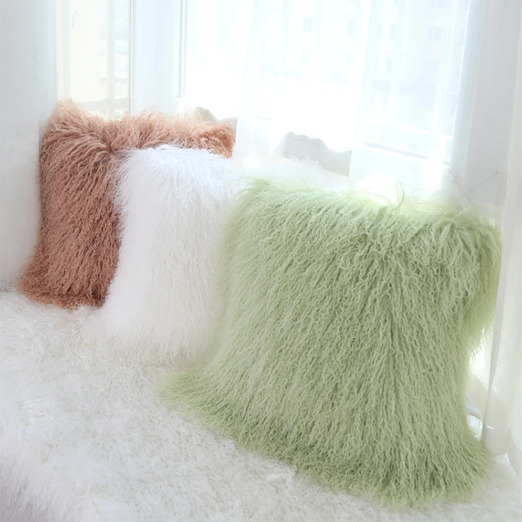 Mongolian Sheep Fur Cushion Cover Villa Sofa Gradient Ramp Cover Pure Tibet Sheep Plush Pillow Cover Decoration Curly Lamb Fur
