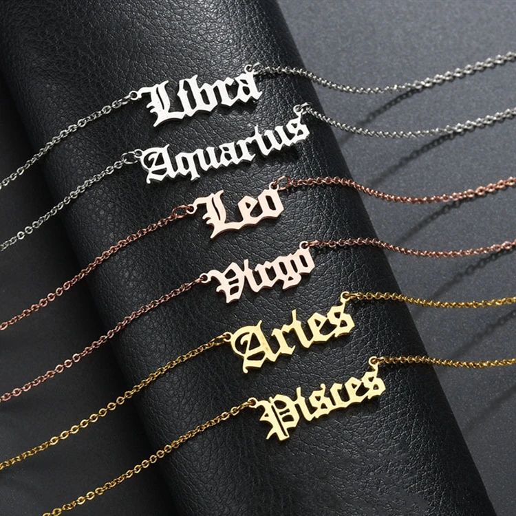 Custom Old English Font Letter Astrology Zodiac Jewelry 18k Gold Plate ...