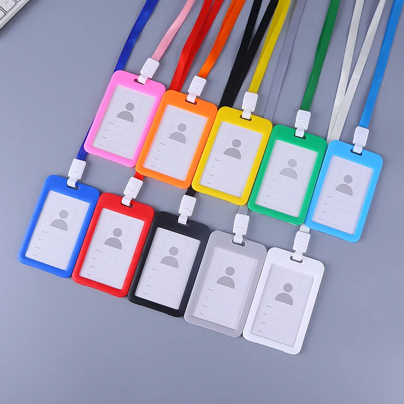 

Plastic Badge Id Holder with lanyard Double-Sided Transparent colorful Card Holder work card card