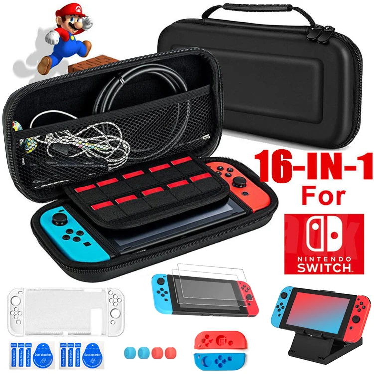 

16 in 1 Nintendo Switch Accessories kit With Crystal Shell Silicon suit and glass screen protector