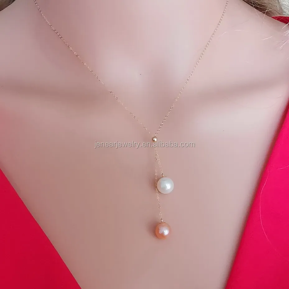 

Genuine 18k yellow gold chain natural pearl necklace AU750 yellow gold freshwater pearl necklace with adjustable size