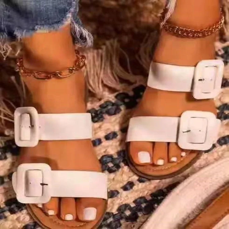 

Factory High Quality New Summer Flats Sandals Women Plus size Buckle Slippers Popular Clasp fashion Casual Wom, Customized color