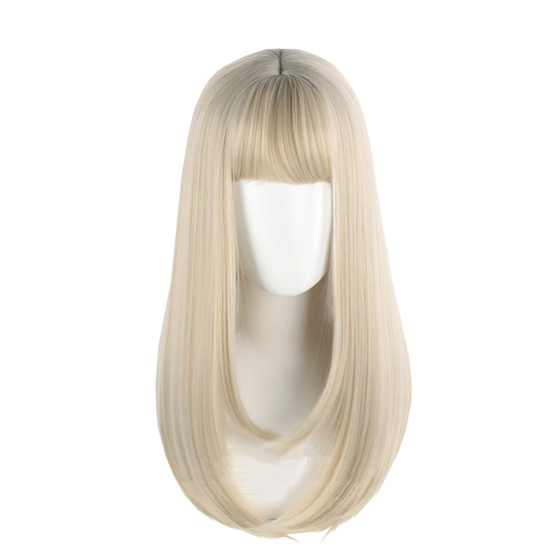 

Gold Black Brown Retouching the Face Long Straight Synthetic Hair Natural Lolita Japanese Cosplay Party JK Sweet Wigs, Pic showed