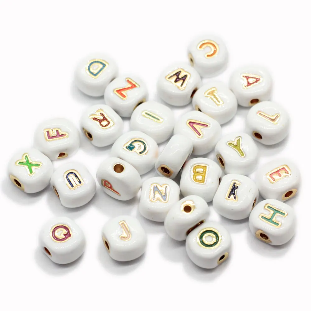 

7*8MM Enamel Letter Beads Cast Enamel Initial Alphabet Beads Multicolor Gold Lined Name Symbol Beads For Jewelry Making Supplier