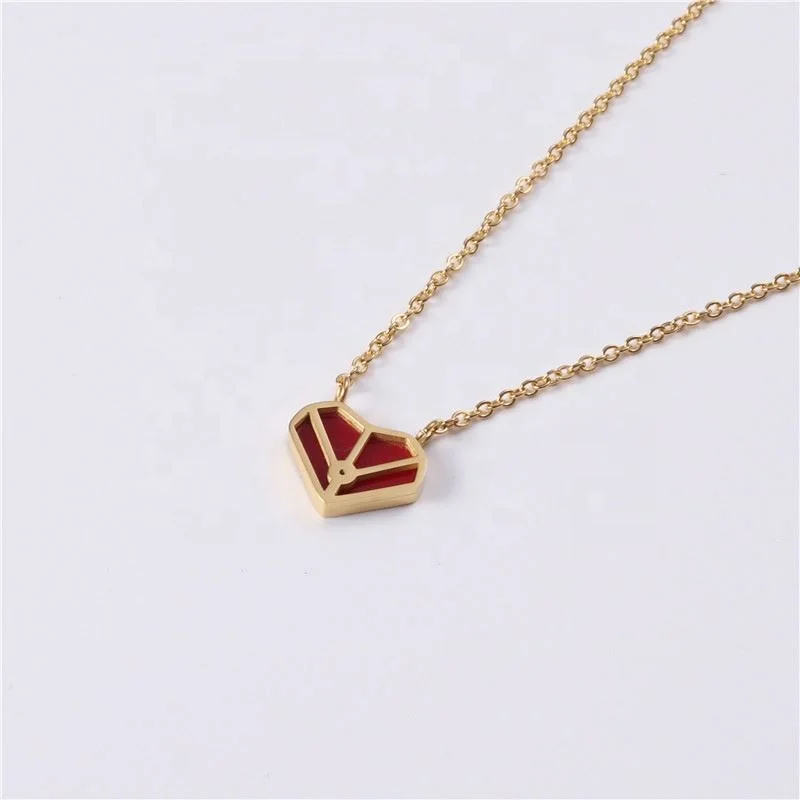 

18K Gold Plated Red Heart Pendant Stainless Steel Necklace, Gold color