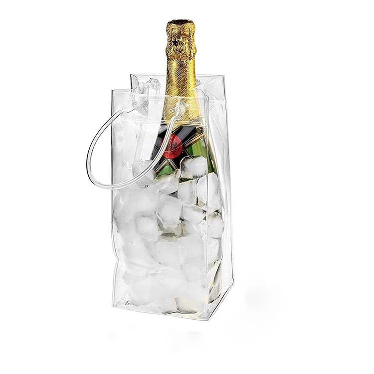 

Portable Custom Logo PVC Ice Wine Bag Transparent Wine Bottle Bag with Handle