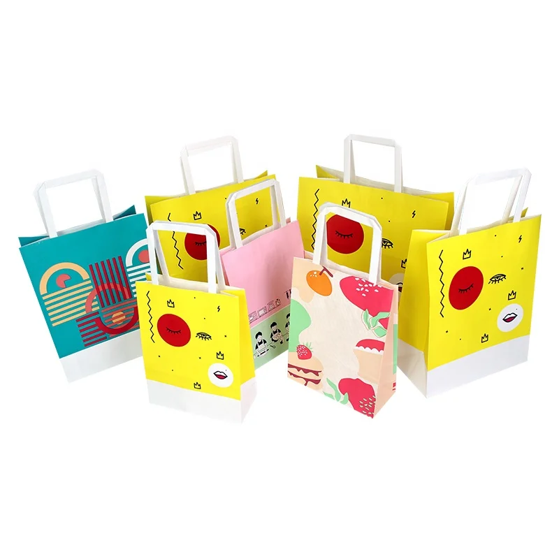 

Custom restaurant take out fast food packaging 110 gsm takeaway brown kraft fancy paper gift bags with logo