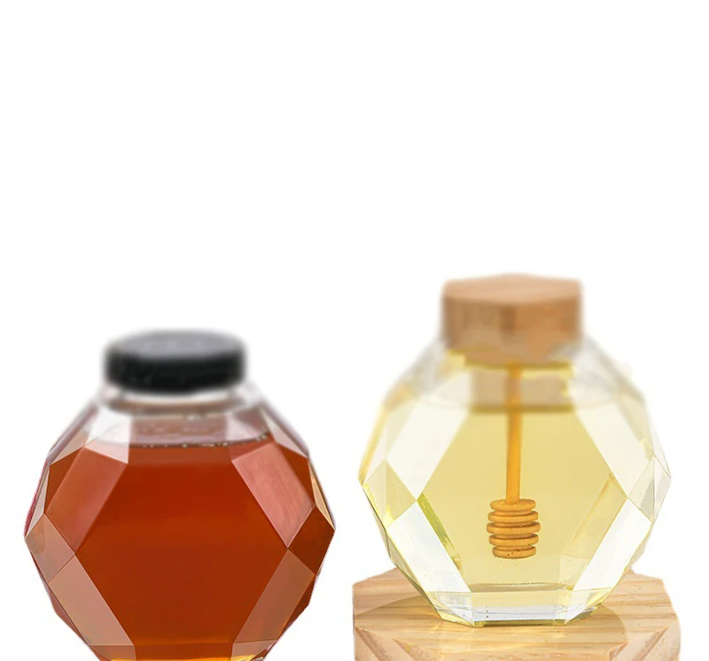

SQ48 Empty Hexagonal Honey with Wooden Cork Food Grade Glass Packaging Sealed Cans Hexagonal Honey Jars, As pic
