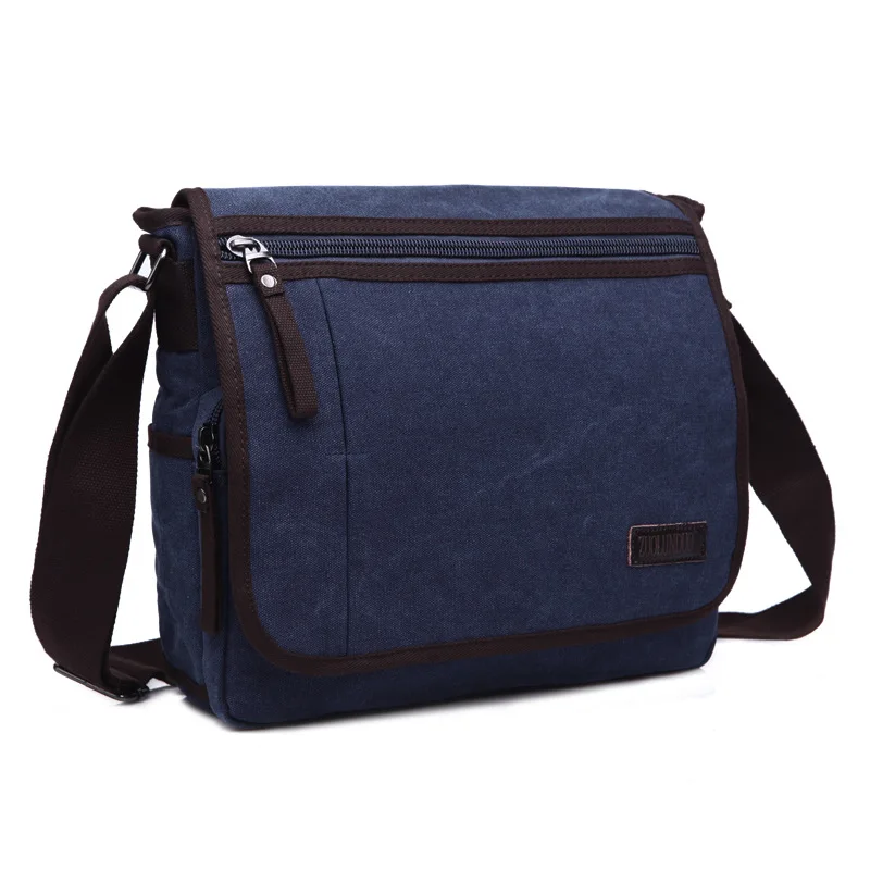 

mens vintage canvas shoulder bags casual messenger shoulder bag, Khaki, dark blue, black, brown