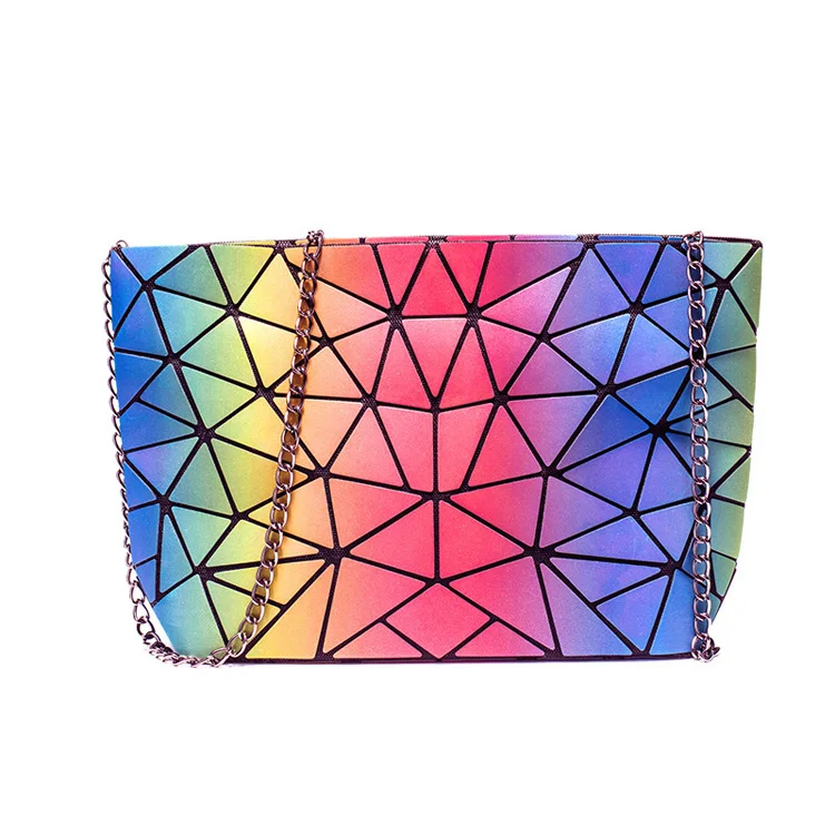 

Custom geometric Luminous Clutch hand bag women Shard Lattice purse holographic rainbow crossbody reflective bag, 4 colors