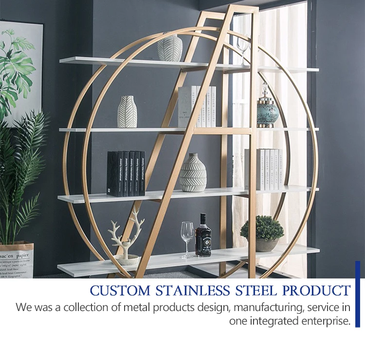 modern round gold stainless steel display rack home study room golden custom shape design metal display shelf