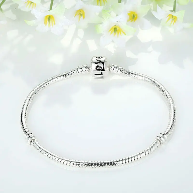 

BAMOER 5 Style Silver Color LOVE Snake Chain Bracelet & Bangle 16CM-21CM Pulseras Lobster PA1104, As the picture