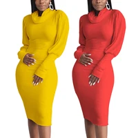 

2019 Autumn New Listing Fashion 3 Color Sexy Knee Length Long Sleeve Womens Bodycon Dress