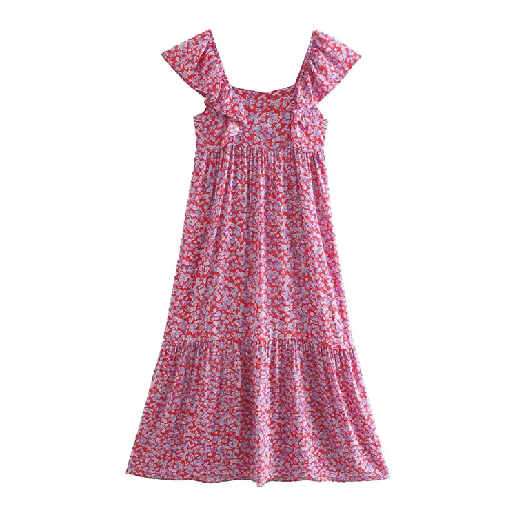 

Bmurhmza2021 summer new fashion all around Floral Print Pink loose wrinkle drawstring girls' dress, Picture color
