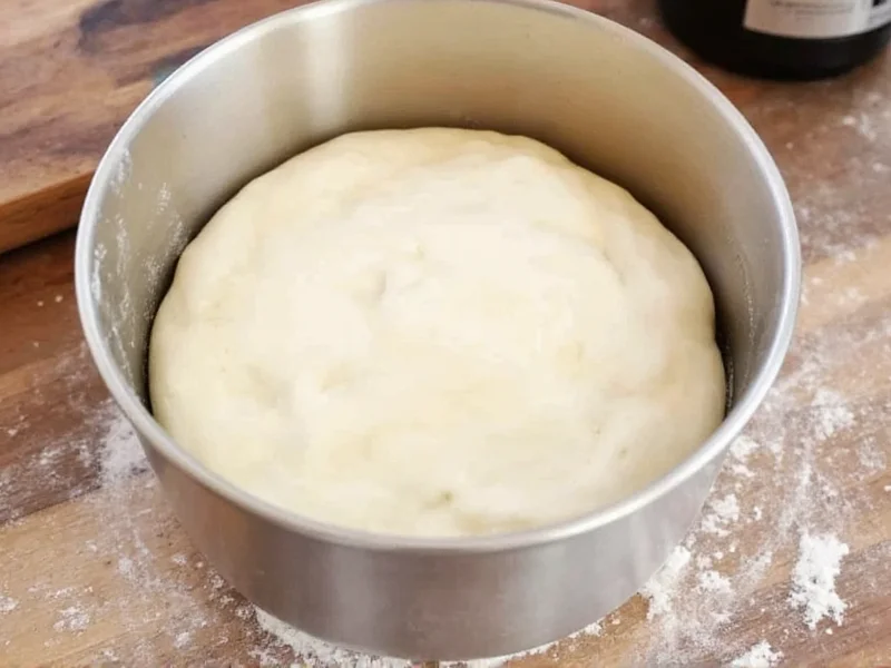 Pizza dough in bowl showing proper rise height