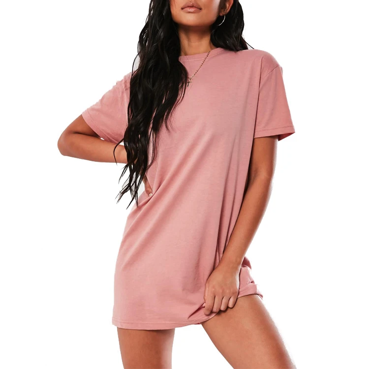 

Custom logo women korean mini oversize ladies shirt dress solid color loose round neck dress short skirt rib knit