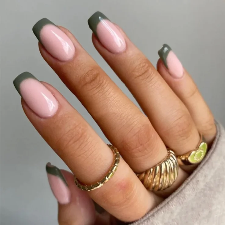 

Olive green french full nail cover false press on nail kits press on nail tips