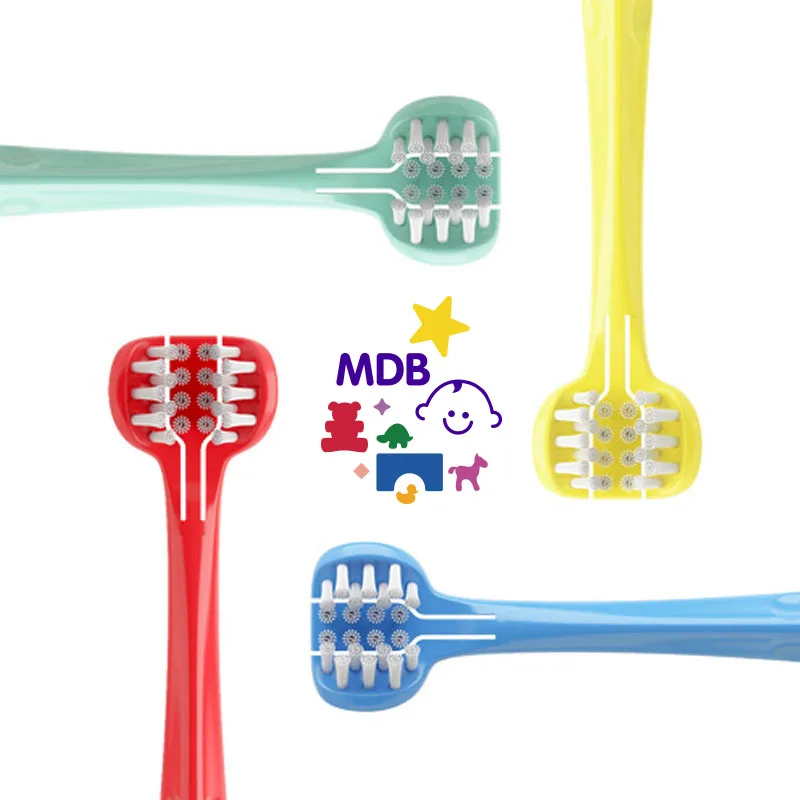 

MDB Triple-Sided Baby Toothbrush 0-1-2-6-12 years old Soft bristle Children Training Toothbrush Three-Sided, Yellow,pink,green,blue