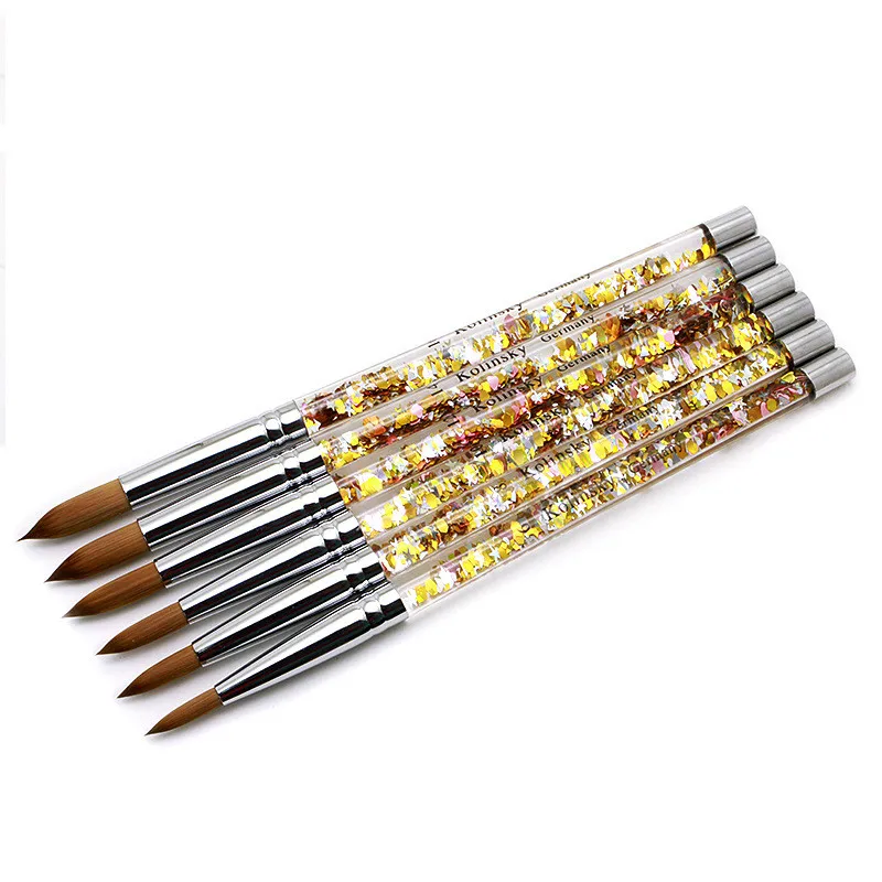 

Wholesale Professional Shiny Quicksand Magic Color Crystal Handle Kolinsky Sable Acrylic Nail Brush Art, Show as picture or can customized