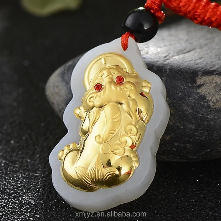 

Certified 3D 4DPure Gold Inlaid With Hetian Jade Gemstone And Brave Pendant Men'S And Women'S Jade Manufacturer Wholesale