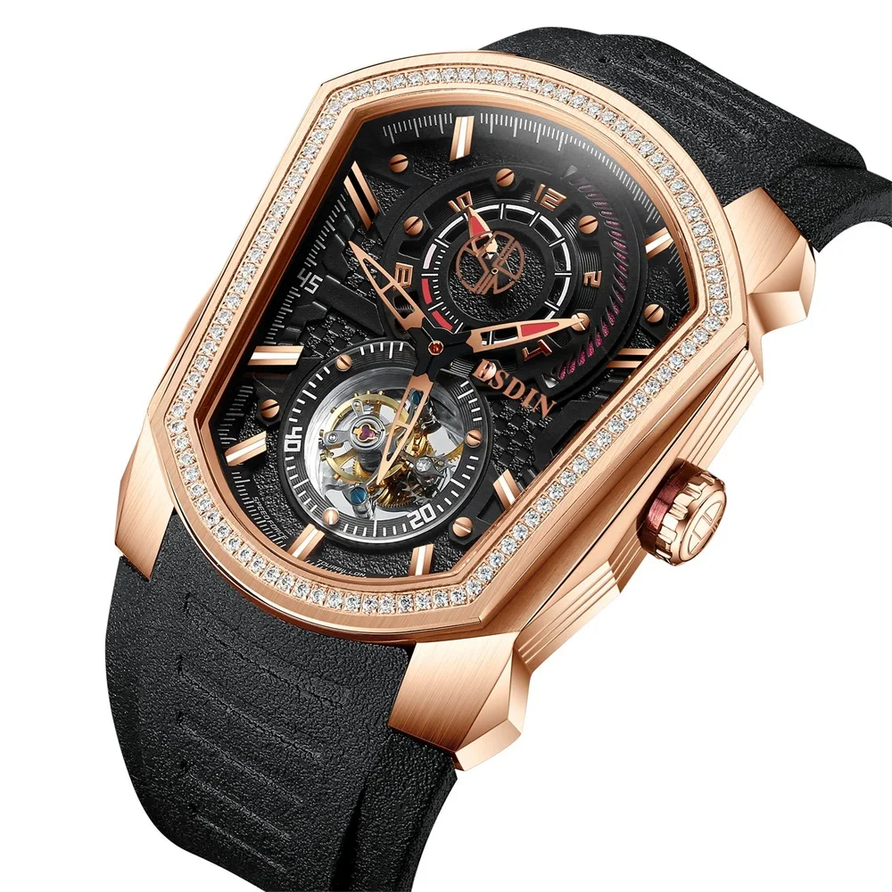 

Top luxury New design rubber strap Tourbillon mechanical men's watch