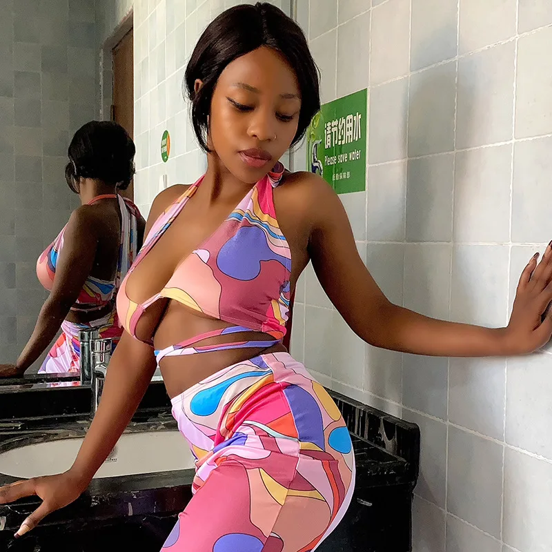 

Cross Halter Backless Cruz Two Piece Skirt Set Wholesale Summer Nunu Clothes Vendor Sexy Short Dress Dickiess 2 Piece Set Women