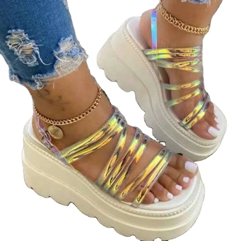 

Large size ready to ship factory wholesale fashion transparent strappy girl lady sandal platform cheap custom woman sandal, Optional