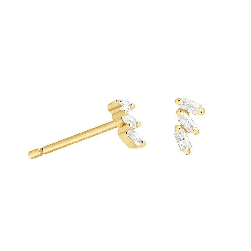 

Piercing jewelry Crystal Stud gold plated 925 silver trio baguette earing