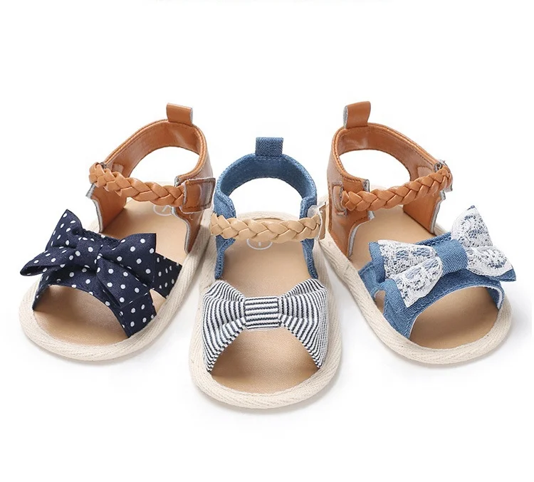

Whole sale Toddler Baby Girls Denim Bow Knot Sandals First Walker Shoes