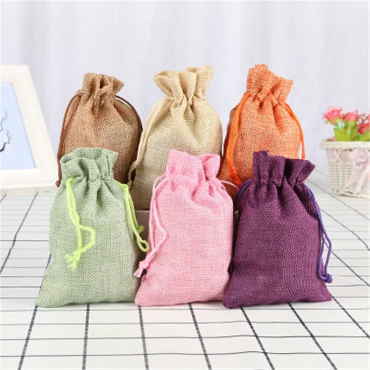 

Candy gift perfume pouch necklace bracelet bangle jewelry packaging wedding bag drawstring natural burlap bag jute gift bags, Colorful