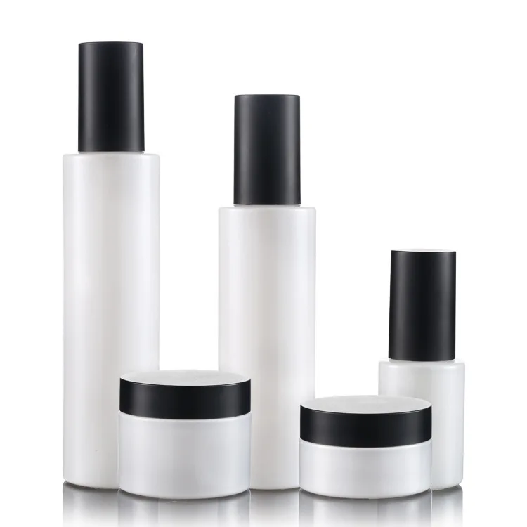 

30ml 100ml 120ml pearl white glass cosmetic spray bottle and jar for cosmetic packaging
