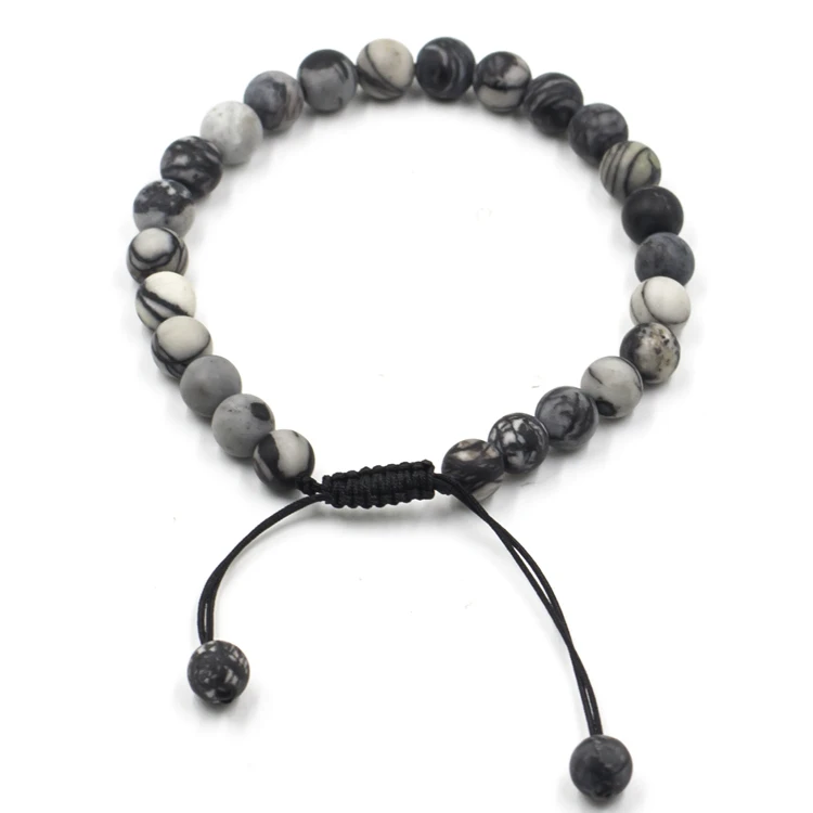 

Natural 6mm black matte tourmaline beaded bracelets men luxury style handmade woven adjustable bracelets