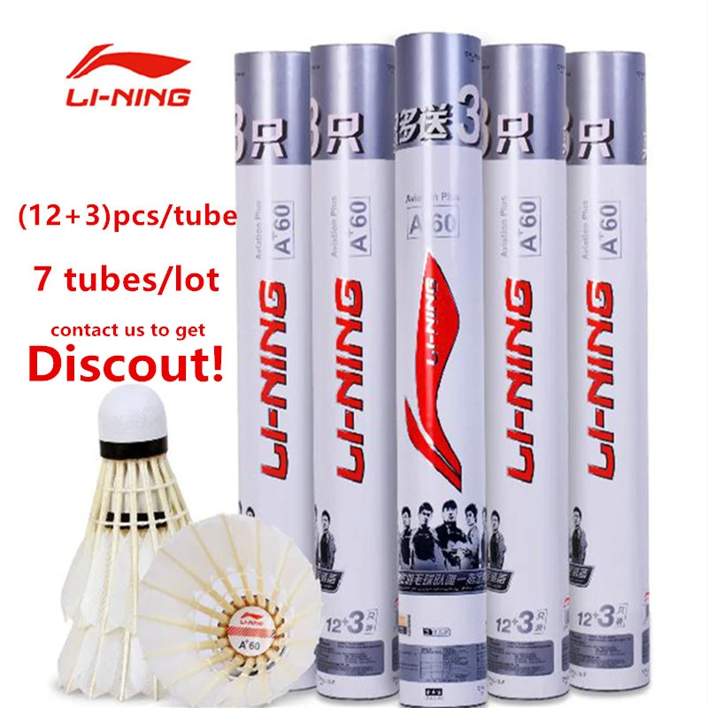 

Li Ning A+60 Badminton Shuttlecock Birdies Stably Li Ning Battledore 105Pcs=7 tubes, White