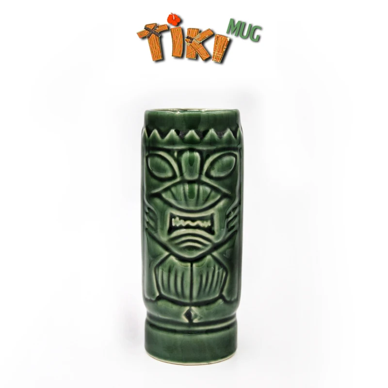 

custom shaped Ceramic green Figure Tiki Shot Glass for bar Wholesale porcelain bar decor tiki mug cocktail mug cup