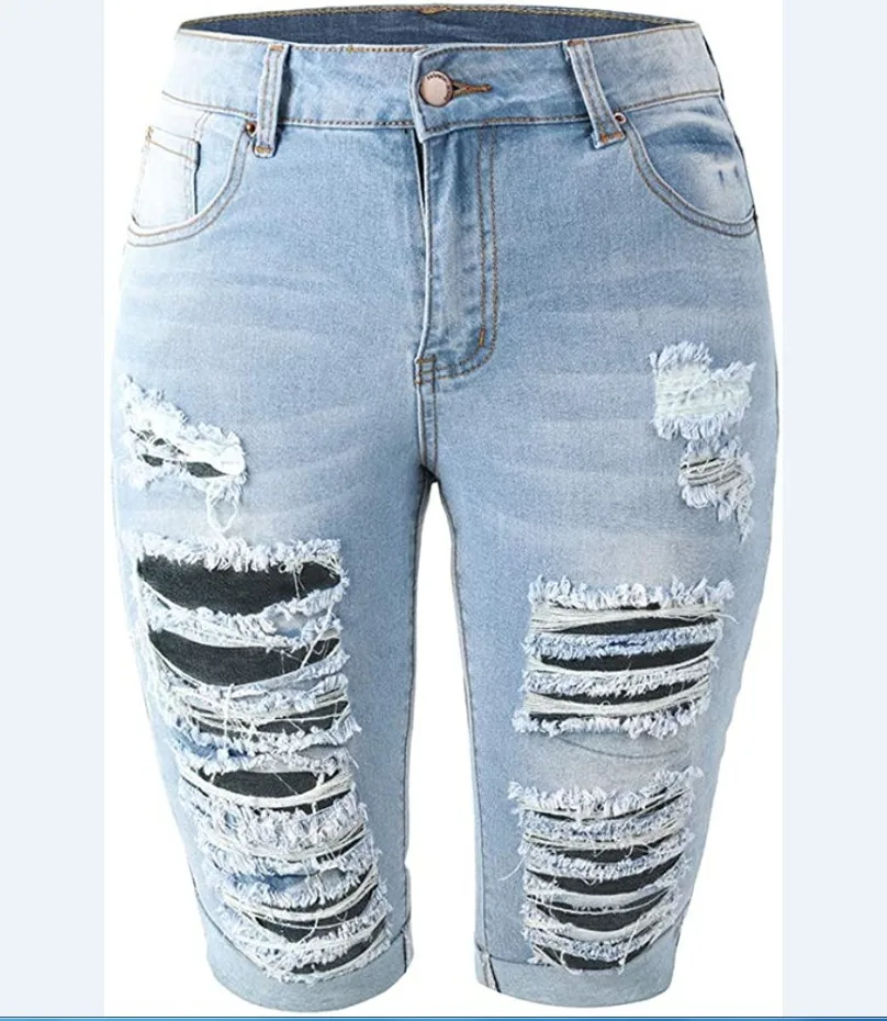 

2021 fashion wholesale women high waist ripped hollow out denim jeans shorts