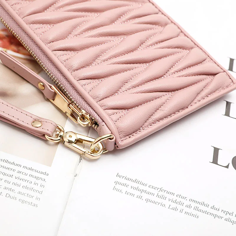 

New arrival women top quality Embroidery Folds purse more color credit card holder soft lambskin wallet
