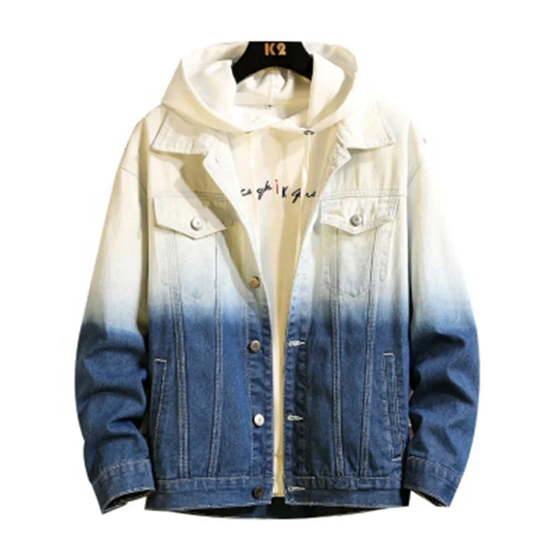 

Casual Loose Gradient Men's Jeans Jackets, Black/pink/blue